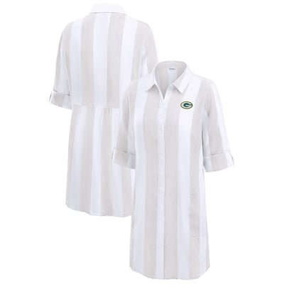  Green Bay Packers Tommy Bahama Women's Rugby Beach Stripe Button-Up Tunic - Khaki/White
